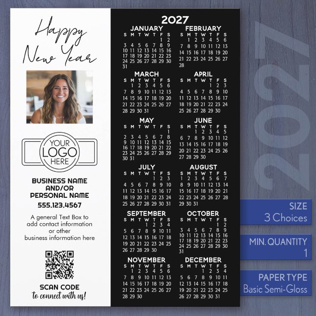 Calendario 2027 Hoja Completa - logotipo, Código Q (2027 Calendar - Business Promotion)