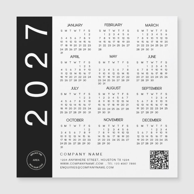 Calendario 2027 Logo de la empresa Código QR Texto (Anverso)