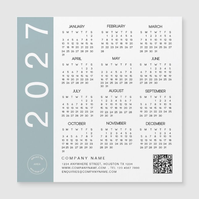 Calendario 2027 Logo de la empresa con borde azul  (Anverso)