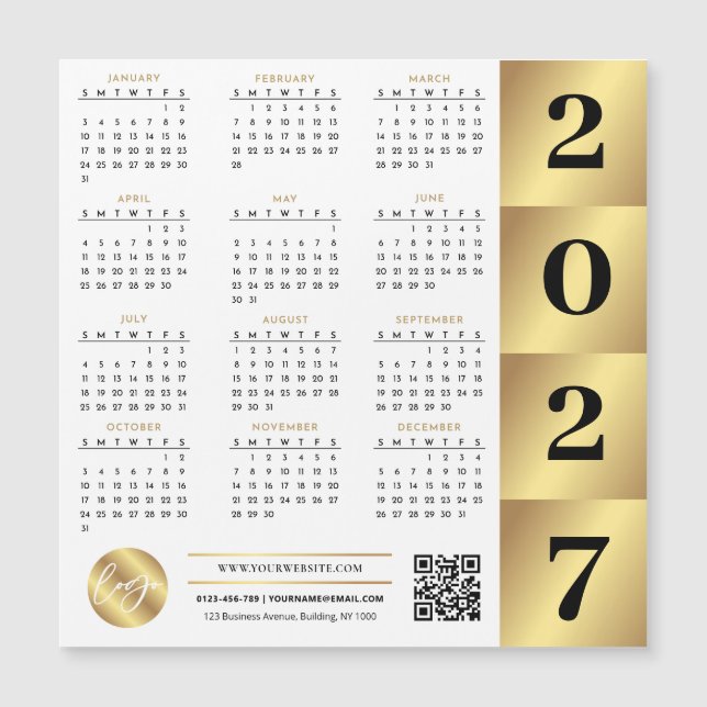 Calendario 2027 Logo Empresarial Oro Código QR Mar (Anverso)