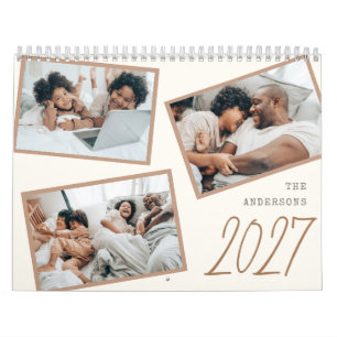 Calendario 2027 Moderno Minimalista Boho Collage de Fotos Fam