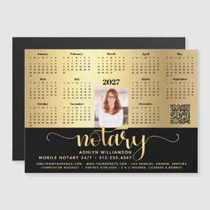 Calendario 2027 Notario Negro Oro Código QR Imán