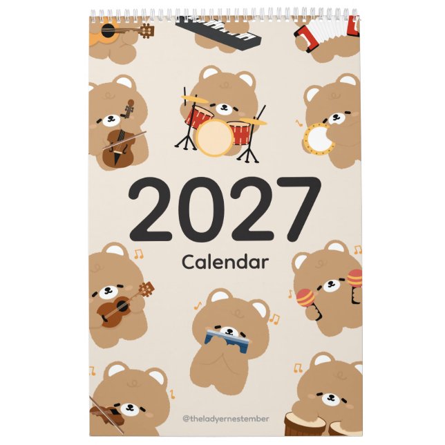 Calendario 2027 Oso Músico (Tapa)