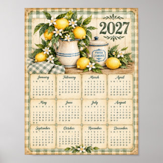Calendario 2027 Póster de pared (Gingham/Limón)