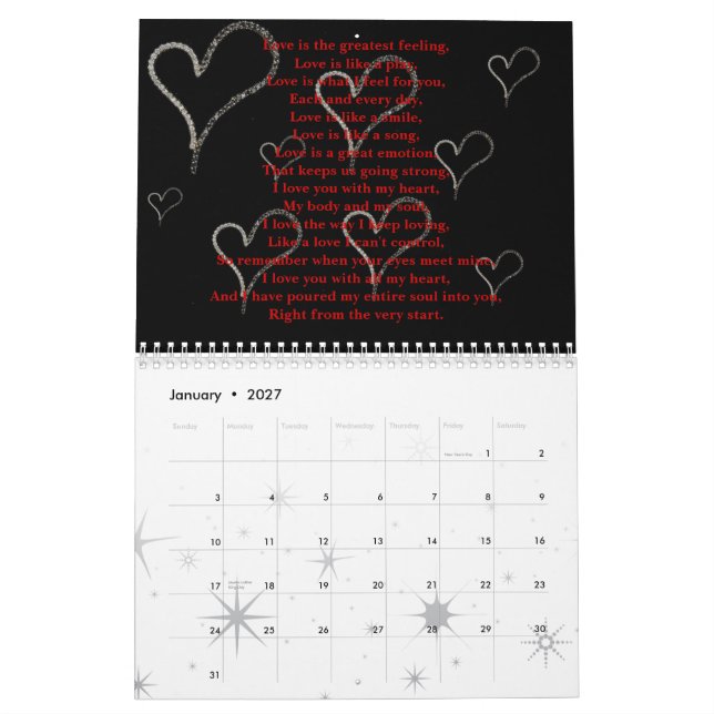 Calendario 365 días de amor (Jan 2027)