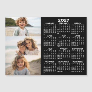 Calendario - 3 Fotos - Imán básico de negro y blan