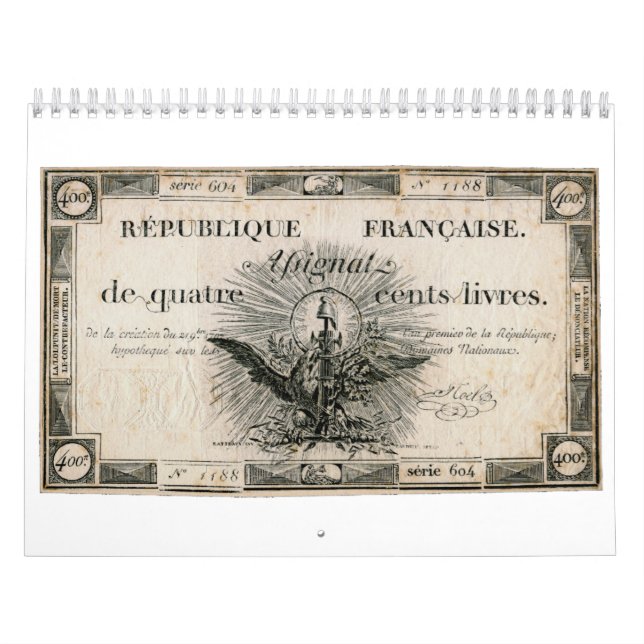 Calendario 400 Livres French Revolution Assignat Bank Note (Tapa)
