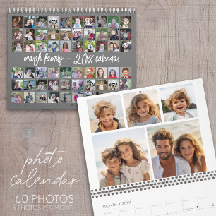 Calendario 60 Fotos - Plantilla Moderna para Familia Gris