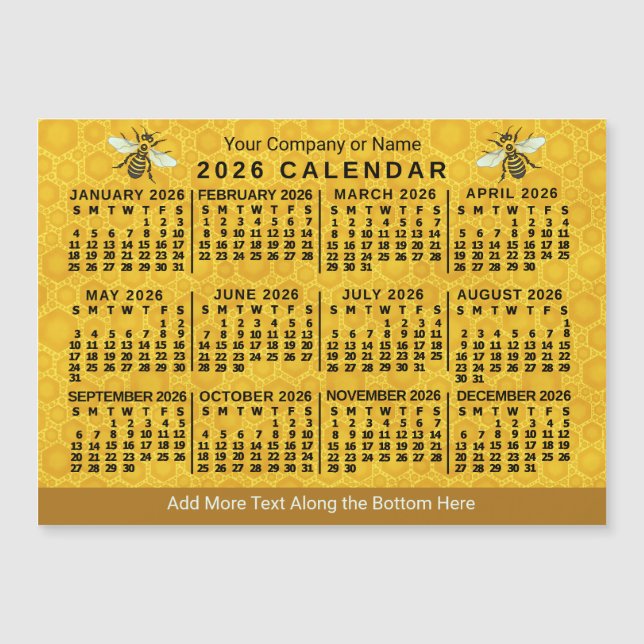 Calendario Abeja Panal 2026 Personalizado Imán Api (Anverso)