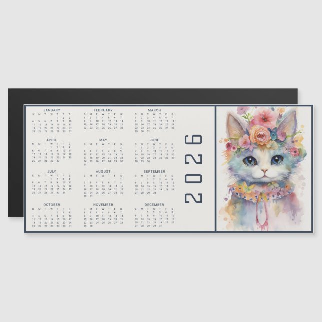 Calendario abstracto de acuarela de gato vestido d (Anverso/Reverso)