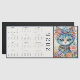 Calendario abstracto de acuarela de gato vestido d