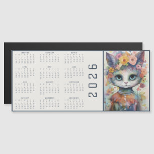 Calendario abstracto de acuarela de gato vestido d