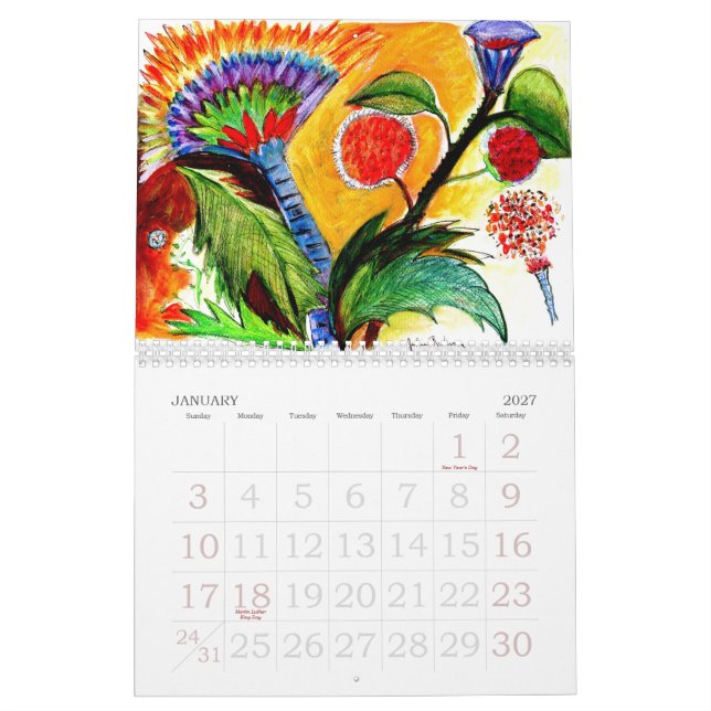 Calendario abstracto de las flores (Jan 2027)