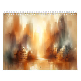 Calendario abstracto de paisaje urbano de 12 meses