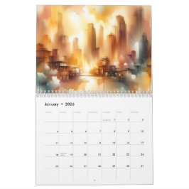 Calendario abstracto de paisaje urbano de 12 meses