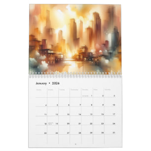 Calendario abstracto de paisaje urbano de 12 meses