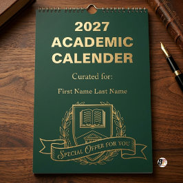 Calendario Academia Oscura Personalizada Verde y Dorado 2027 