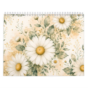 Calendario Acrilica Botánica de Margarita Blanca Elegante