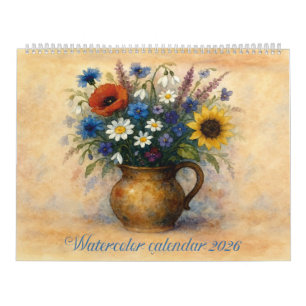 Calendario Acuarela 2026 Jarrón Floral