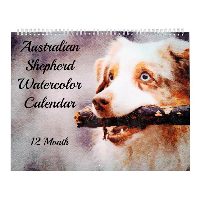 Calendario Acuarela de perro de pastor australiano de 12 mese (Tapa)