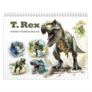 Calendario Acuarela de Tyrannosaurus Rex Rugiente