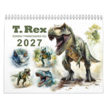 Calendario Acuarela de Tyrannosaurus Rex Rugiente