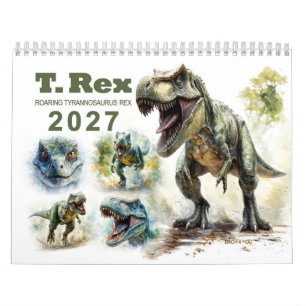 Calendario Acuarela de Tyrannosaurus Rex Rugiente