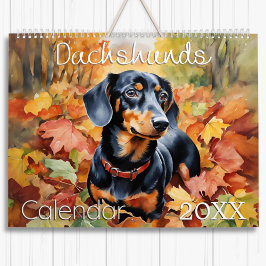 Calendario Acuarela moderna de perros Dachshund, adorable par