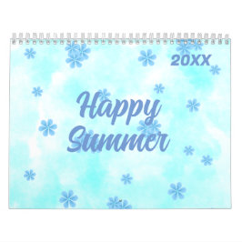 Calendario acuarela retro azul patrón floral personalizado