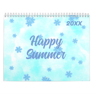 Calendario acuarela retro azul patrón floral personalizado