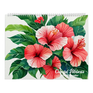 Calendario Acuarela Tropical Hibiscus Colorful Calendar