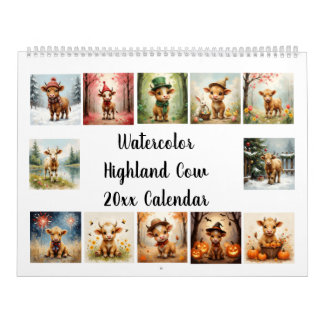 Calendario Acuarela Vaca de las Tierras Altas 20xx