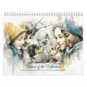 Calendario Acuarela Voluntarios de Animales Amante de Mascot