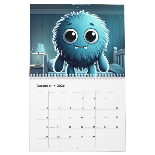 Calendario Adorable Blue Fluffy Creature (Dec 2026)