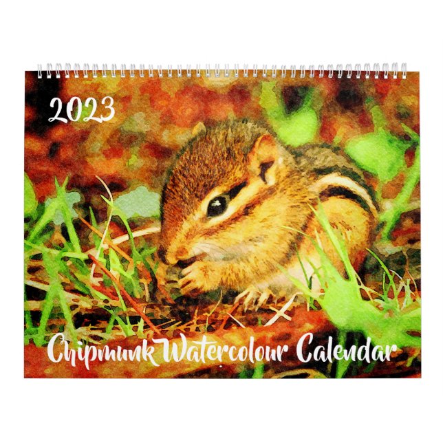 Calendario Adorable Chipmunks Striped Willife Watercolor Art (Tapa)