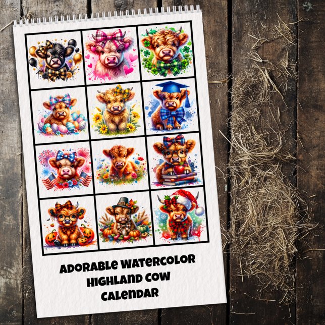 Calendario Adorable Highland Cow Watercolor Calendar (Subido por el creador)