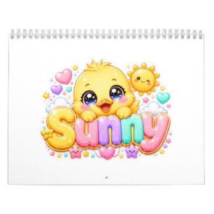 Calendario Adorable Kawaii Pollito Soleado Nombre Pastel Rosa