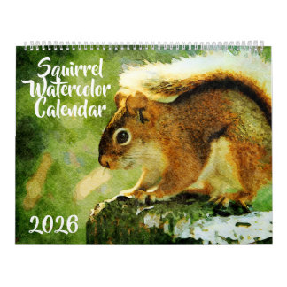Calendario Adorable Squirrel Wildlife Watercolor Painting Art