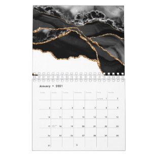Calendario Ágata negra marmolada falsa piedra lujosa oro