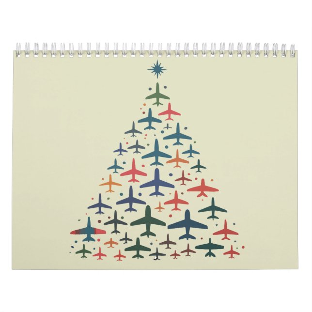 Calendario Airplane Christmas Tree Retro Pilot Flying Flight  (Tapa)