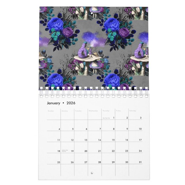 Calendario Alicia en las flores fumadoras de oruga (Jan 2026)