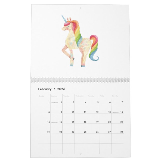 Calendario amante de Unicornio (Feb 2026)