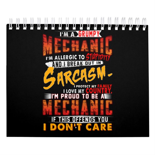 Calendario Amantes mecánicos| Soy un sarcasmo mecánico gruñón (Tapa)