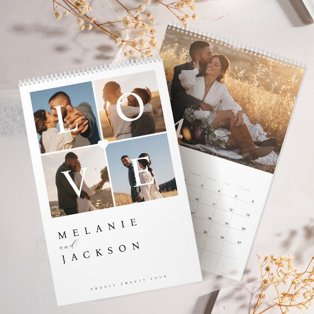 Calendario Amar a los Recuerdos de fotografía Bodas de pareja (Love Modern Elegant Couple Wedding Photo Memories Calendar)