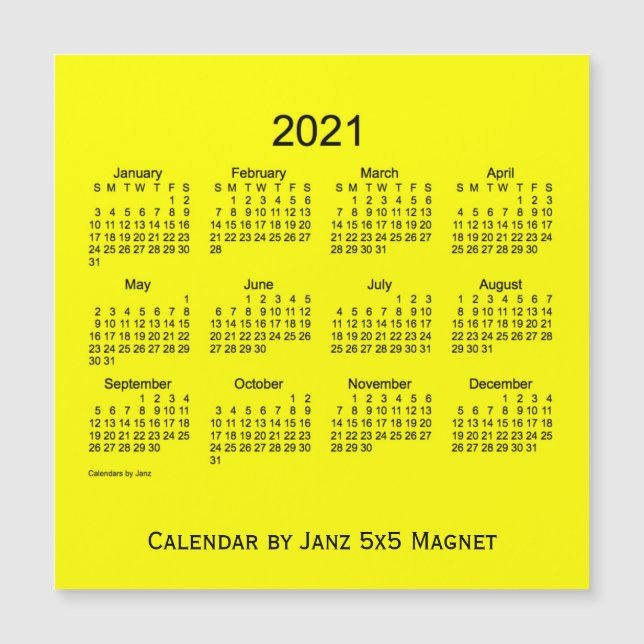 Calendario Amarillo 2021 por 5 imán de Janz (Anverso)