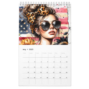 Calendario Americana Babe Patriótica Mujer De América