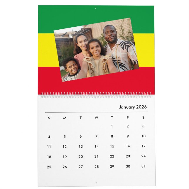 Calendario Añadir la foto | Bandera rastafari africana de Eti (Jan 2026)