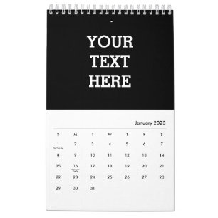 Calendario Añadir su propio texto Personalizado aquí negro y 