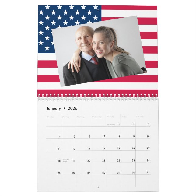 Calendario Añadir sus fotos Bandera Americana Patriótica 2026 (Jan 2026)