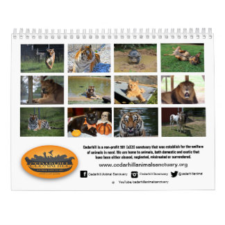 Calendario animal 2019 del santuario de Cedarhill